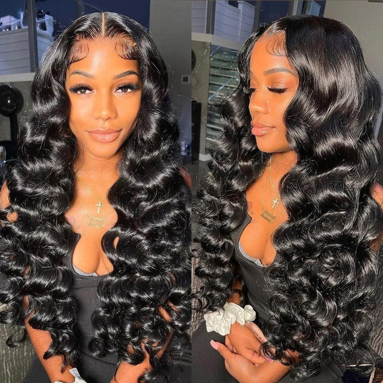 13x4 Front Lace Loose Human Hair Wig Natural Color Density photo 1