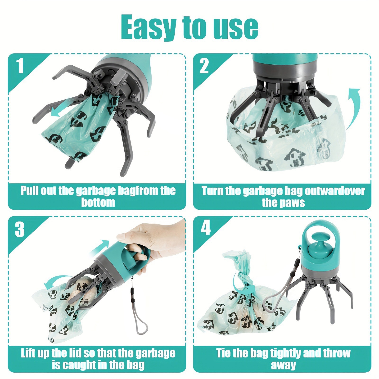 Portable 6-Claw Pet Poop Scooper With Built-in Bag Dispenser photo 5