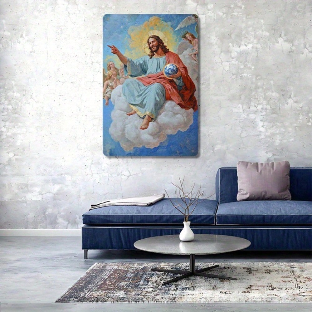1pc Vintage Dancing With Angels Metal Tin Sign, Divine Blue Sky 2D Flat Art photo 3