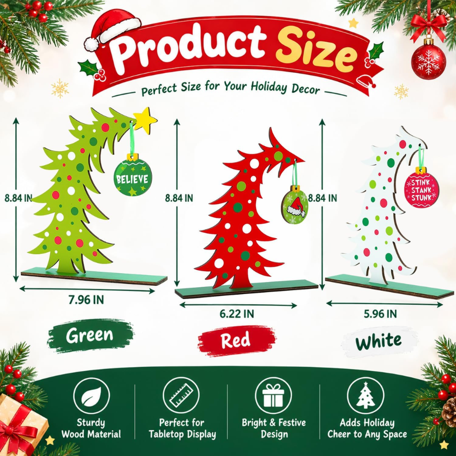 3 Pcs Christmas Decorations Wooden Table Centerpiece Christmas Tree Decor photo 2