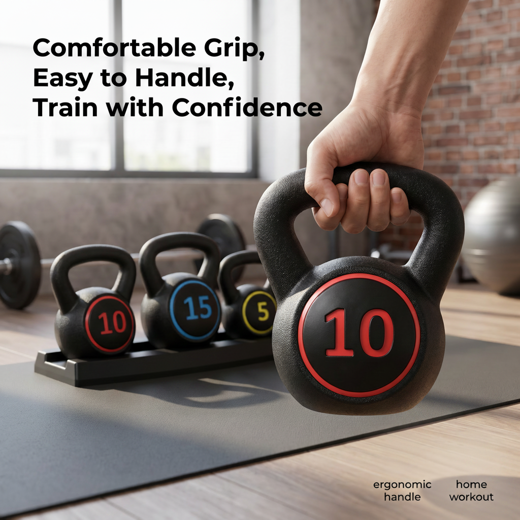 Kettlebell Set With Rack, 5lb -10lb -15lb 3-Piece Set, Ergonomic Grip, Home Workout Training Set photo 2