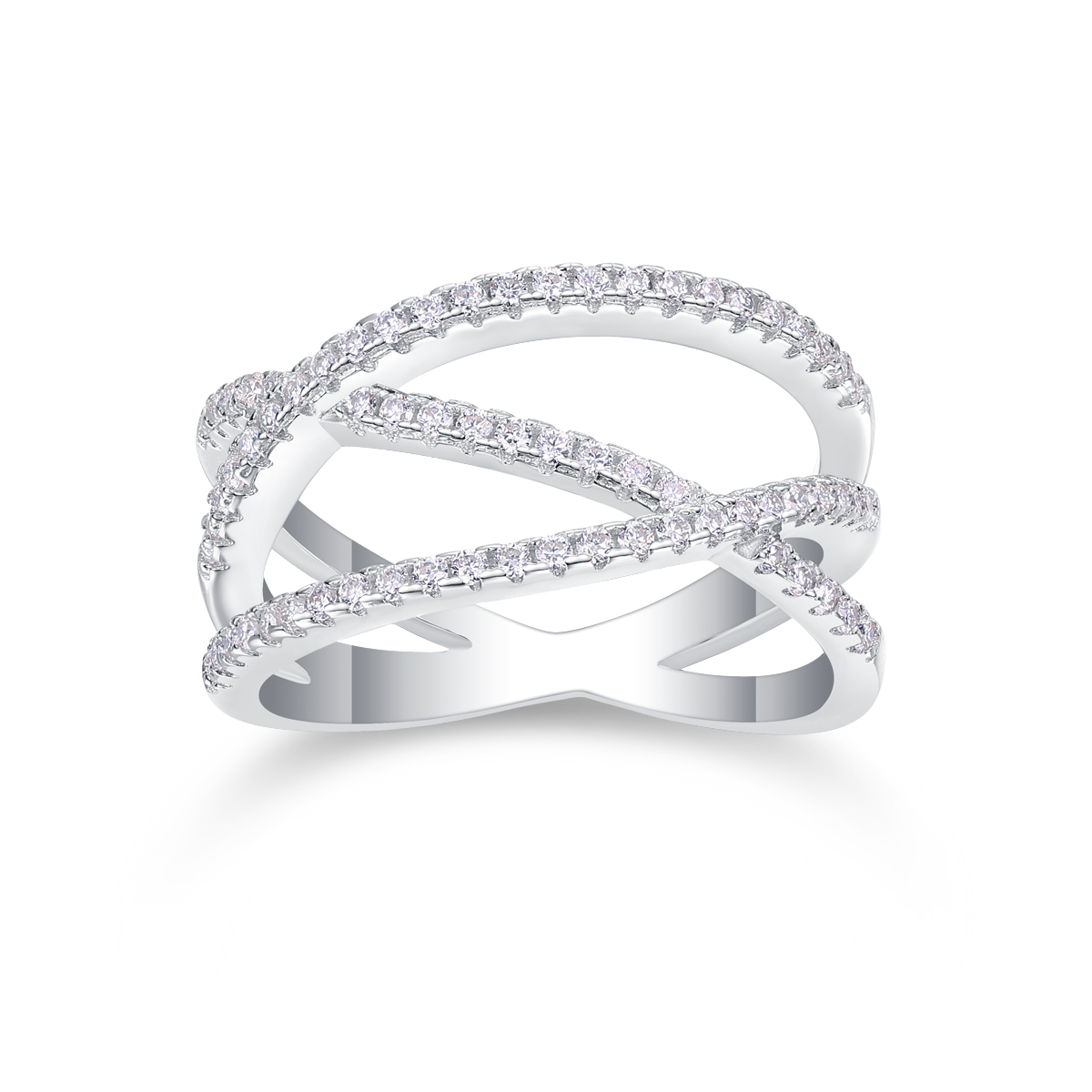 S925 Silver 4.2g Platinum Plated Moissanite Ring, 80pcs 1.0mm D VVS1 Criss Cross Band, GRA Certified US 5-9 photo 4