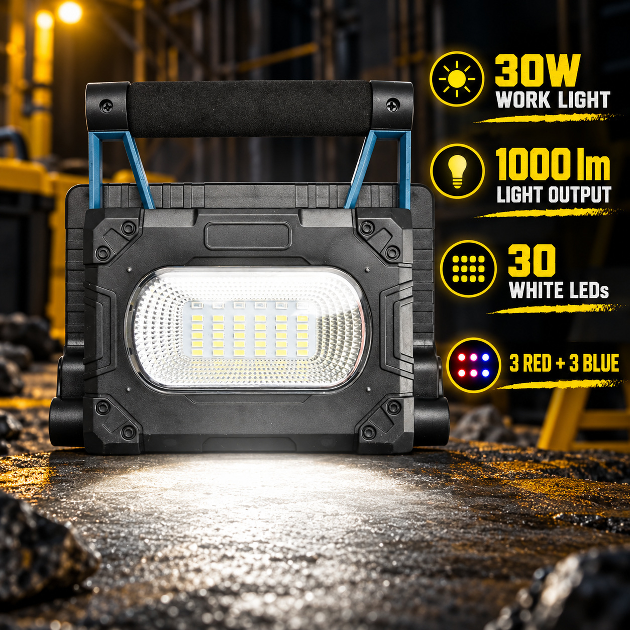 Solar Powered Rechargeable Magnetic Battery Display LED Flood Light W875 1 30W Portable Outdoor Red photo 6