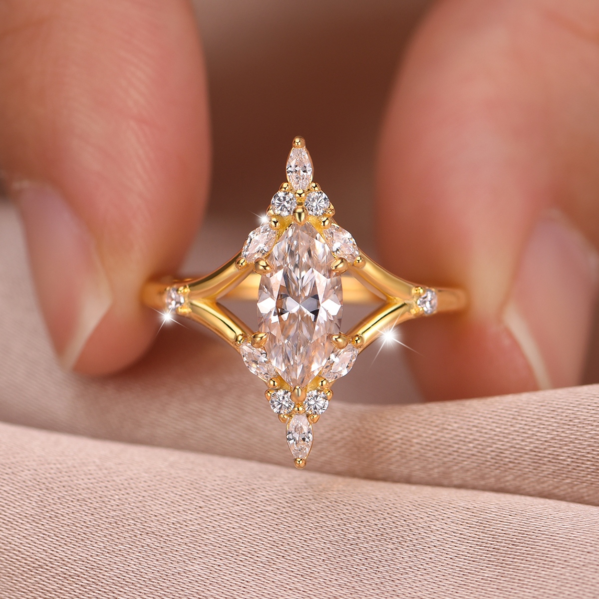 S925 Silver 2.8g Marquise Moissanite Ring, 5x10mm D VVS1 Cluster Setting, GRA Certified US 6-9 photo 5