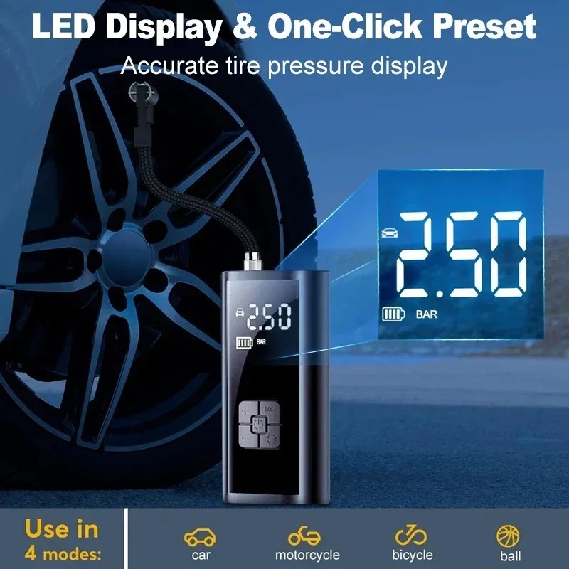 Portable Tire Inflator  Rechargeable Electric Inflator For Cars And Bicycles  Digital Air Compressor  Ball Pump photo 2