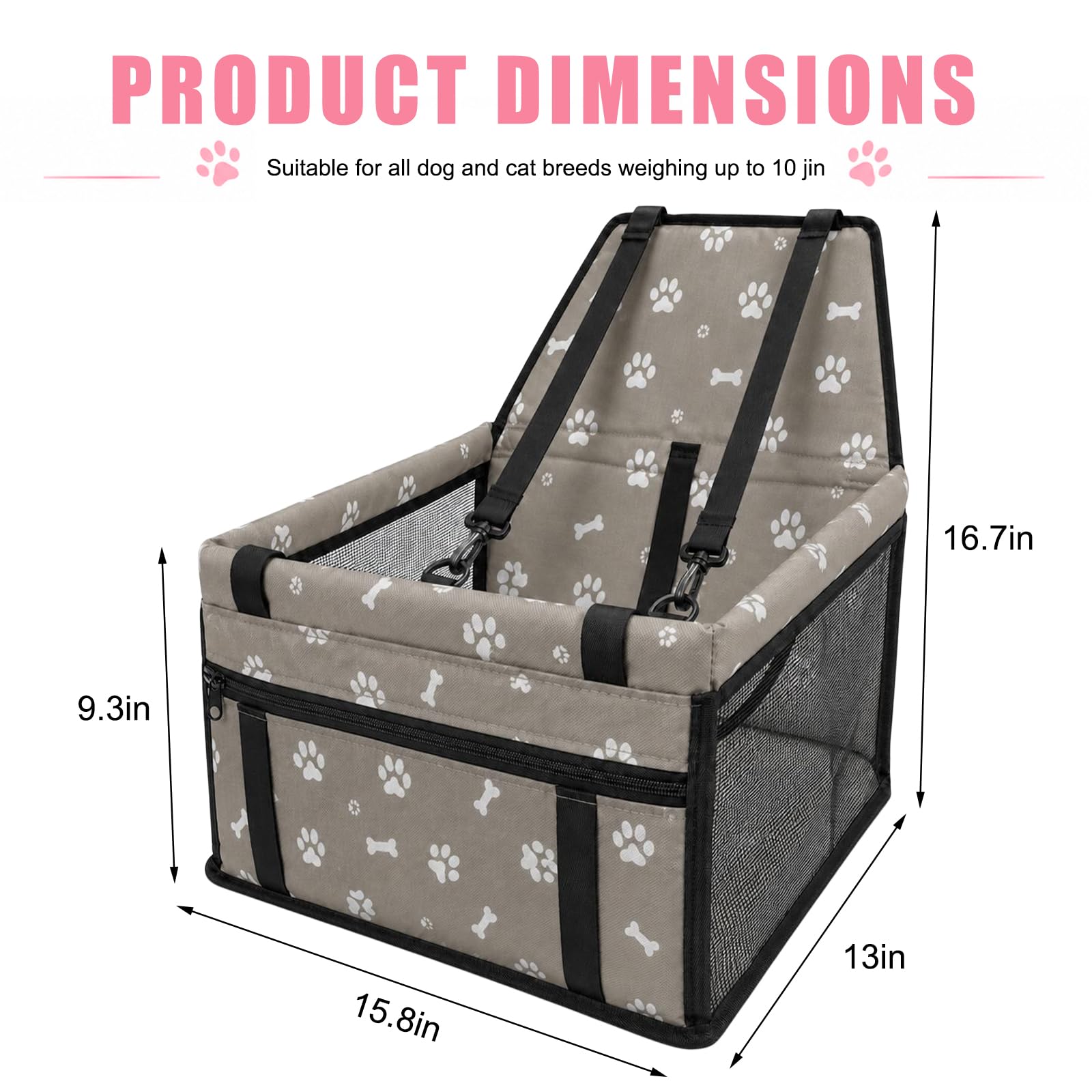 Pet Car Seat, Breathable Foldable Cat Dog Car Booster Seat With Safety Leash & Mesh Window, Waterproof Oxford Cloth Vehicle Travel Basket For Small Medium Dogs & Cats photo 7