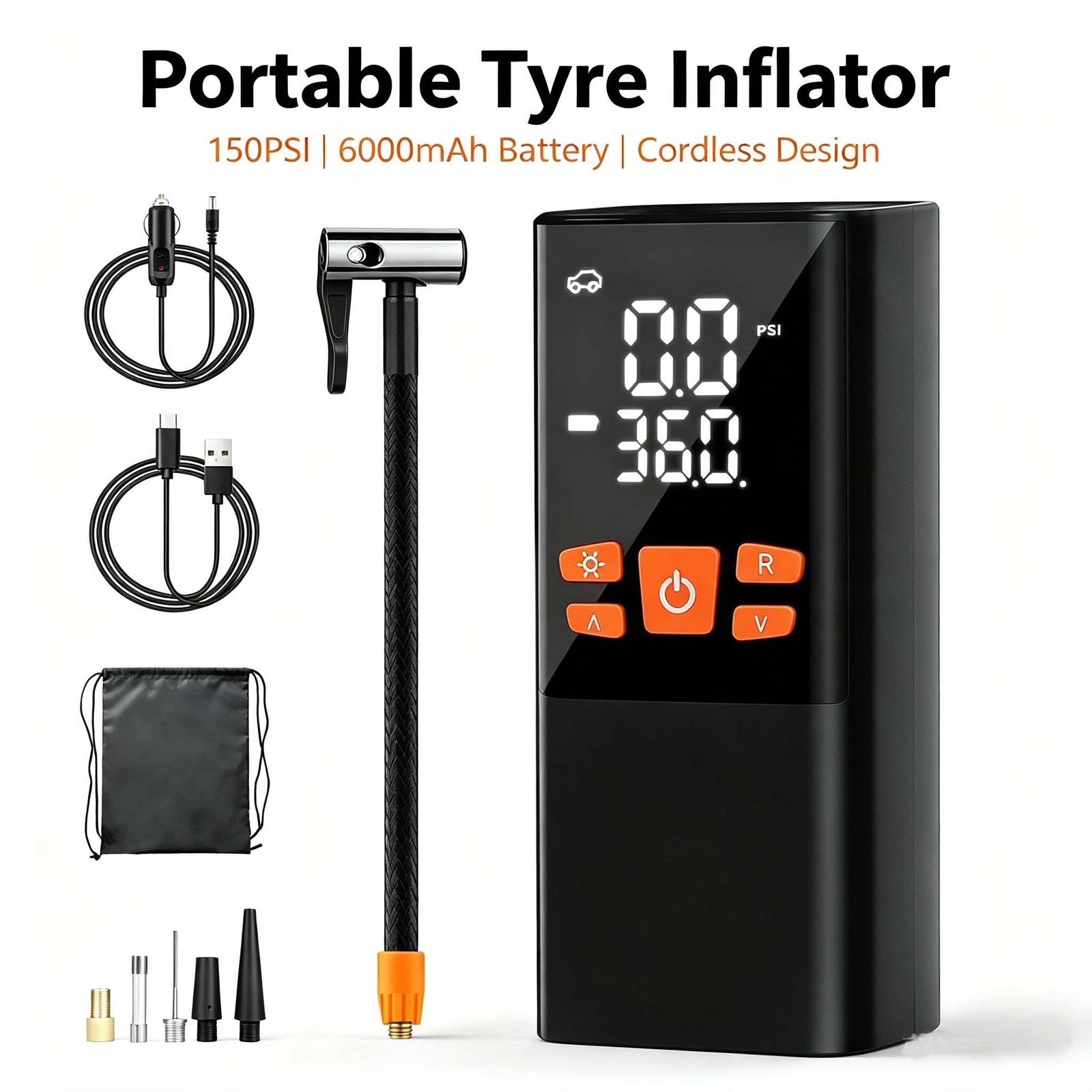 Car Tyre Inflator Cordless Digital Rechargeable Tire Air Compressor Pump Tool UK photo 1