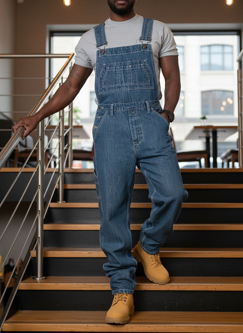 Men's Loose Fit Denim Overalls Dark Blue Carpenter Bib Pants Casual Streetwear Workwear photo 8