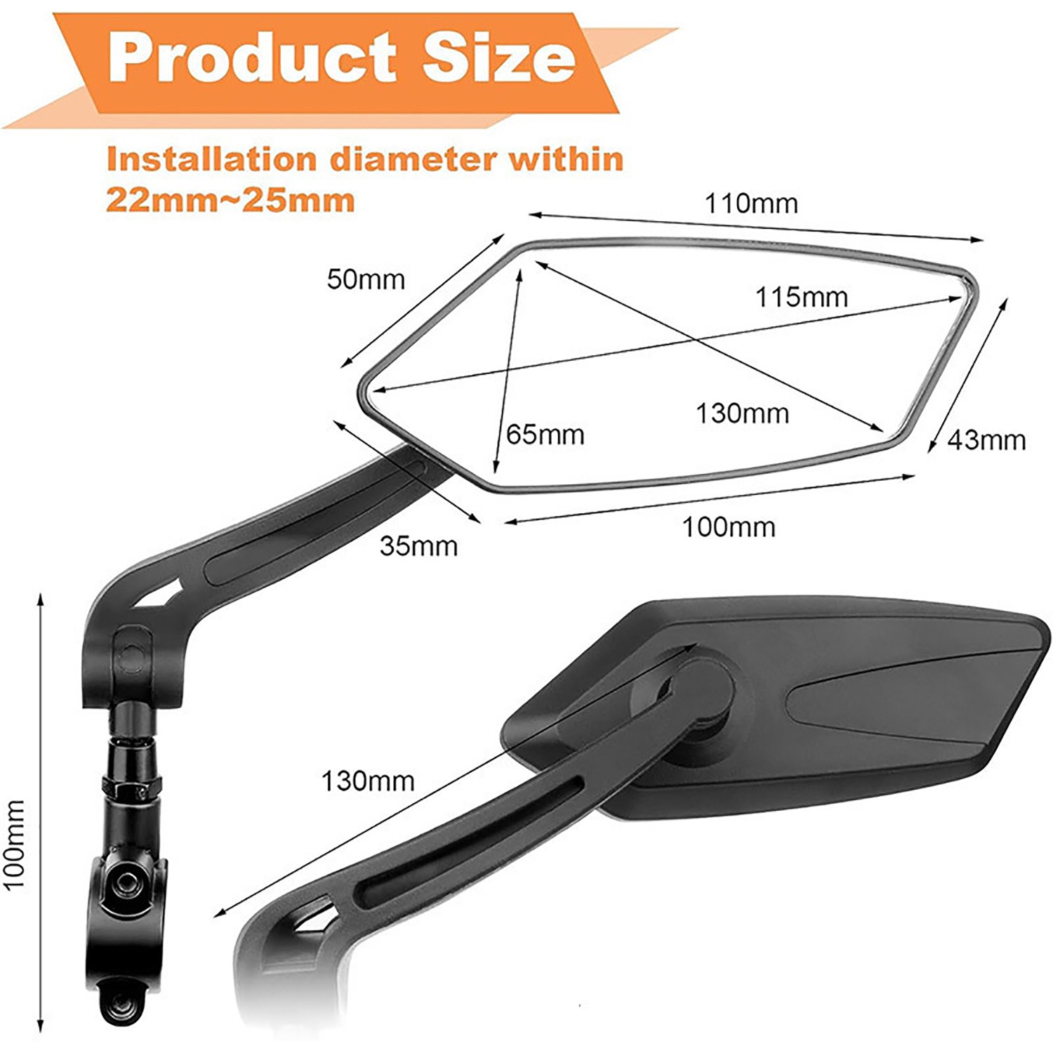 2PCS Cycling Bike Handlebar Mirror 22-25mm For Mountain Road Bike E-Bike Scooter photo 3