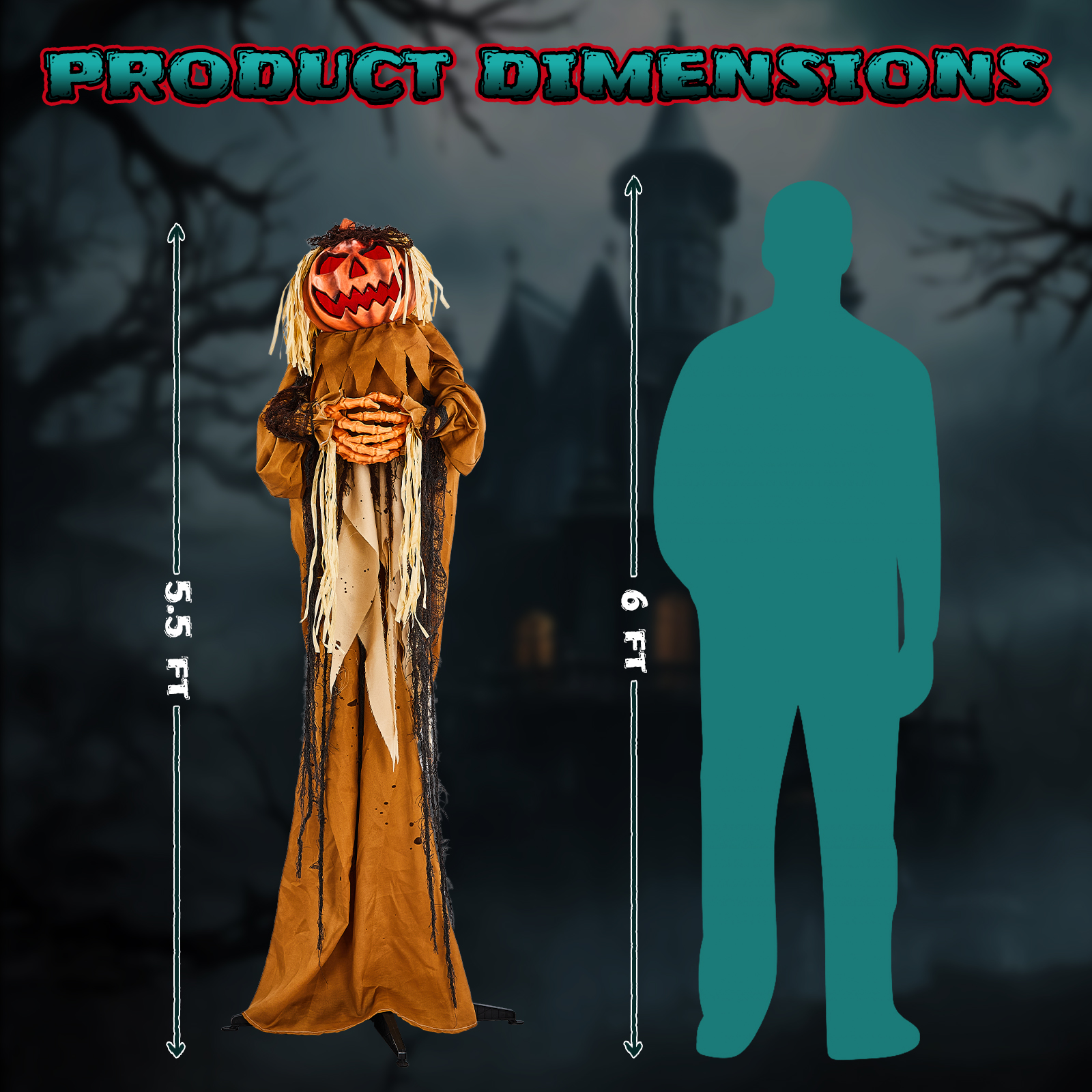 5.5ft Halloween Pumpkin Man Decoration With Red Glowing Head,Sound-Activated Head-Turning Motion & Male Voice,Battery Operated Batteries Not Included,Standing Animatronic photo 2
