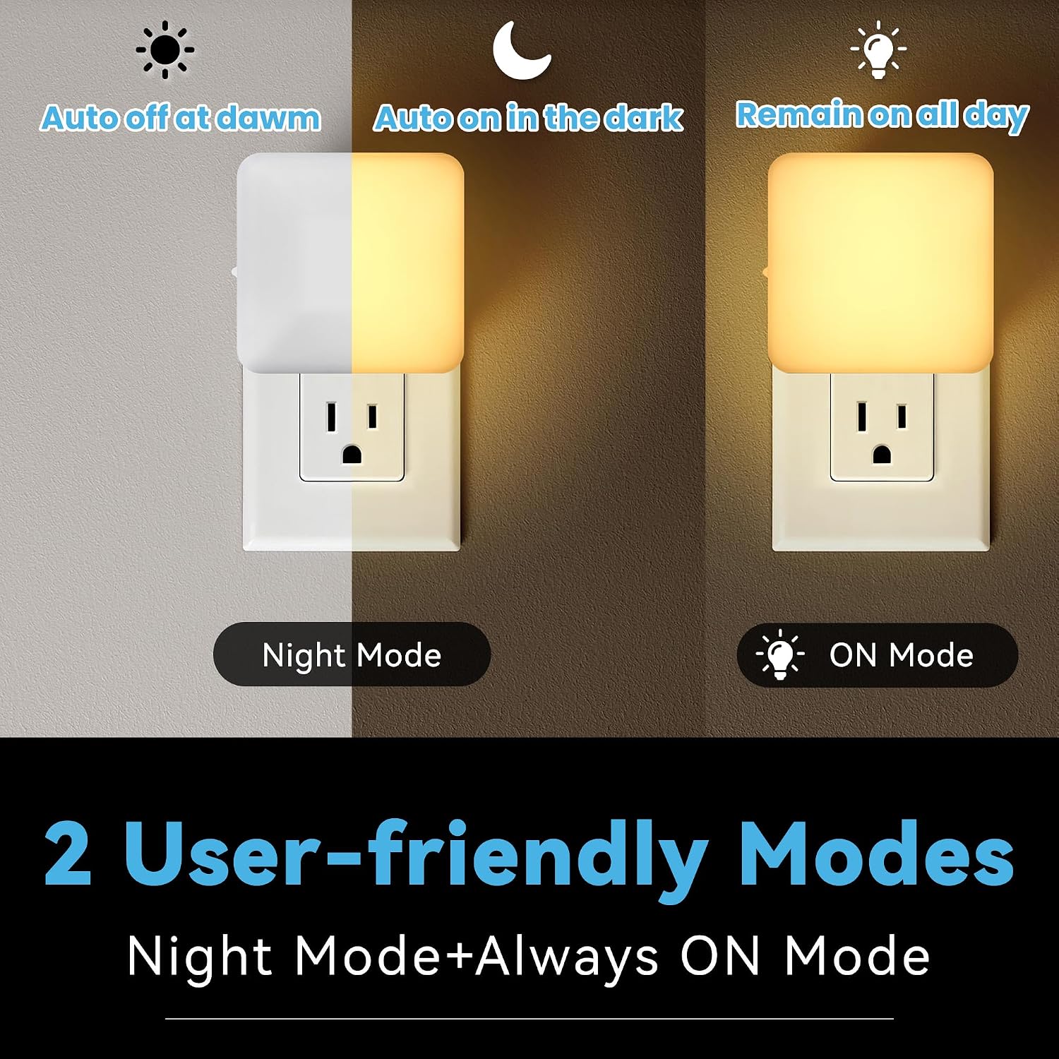 Dusk To Dawn Sensor Night Lights, Plug In, Auto On Off  2 Pack, Automatic LED Night Light For Bedroom  Hallway And Home photo 4