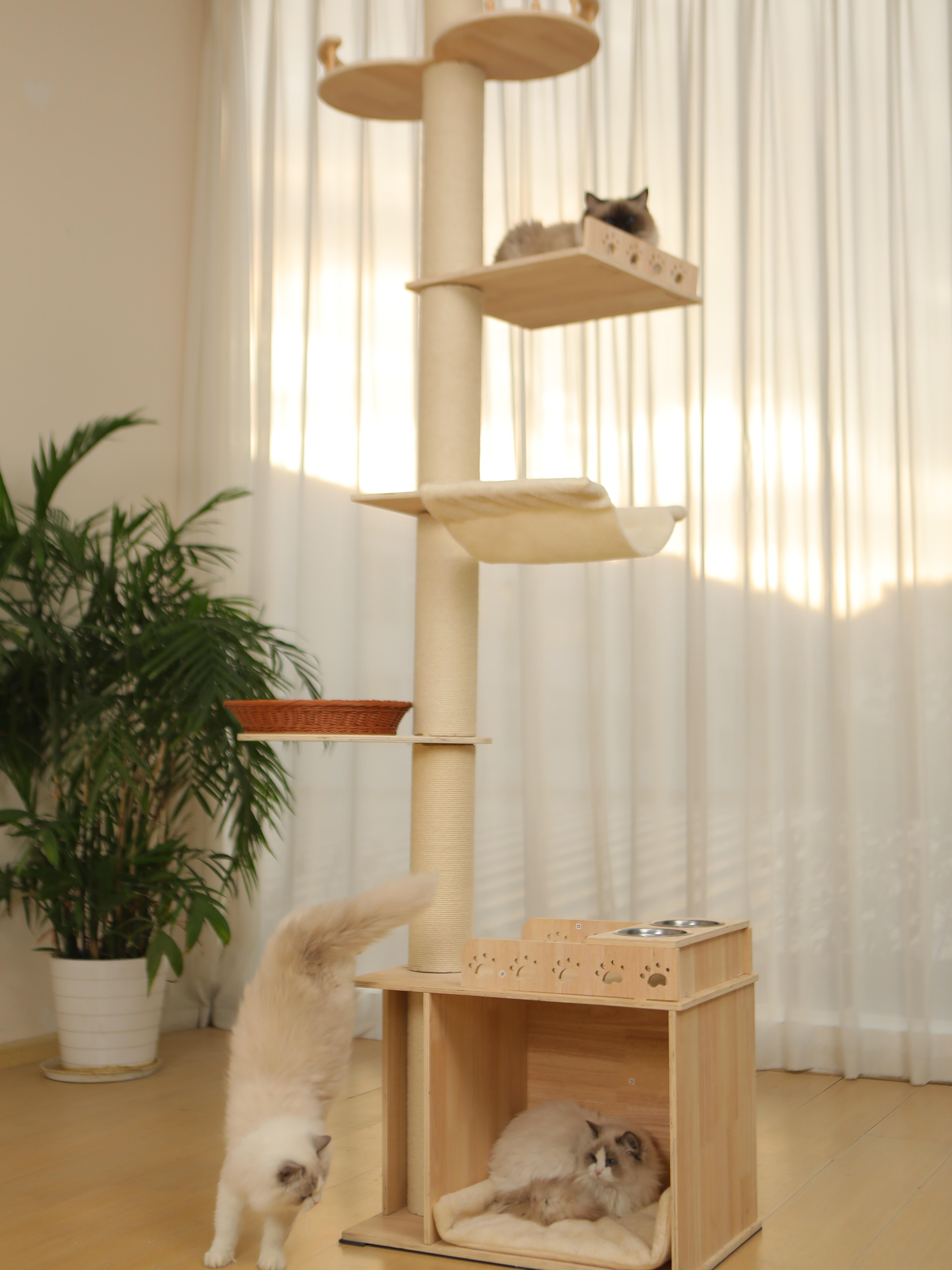 5-Tier Adjustable Cat Tree Tower-Hemp Scratching Post, Perches, Sturdy Indoor-Outdoor Activity Center photo 6