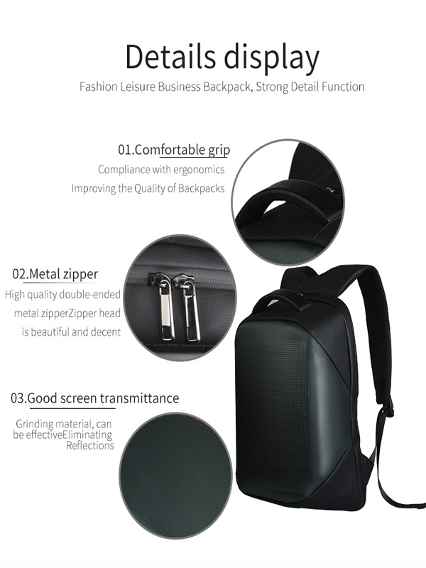 Regular LED Backpack Riding Double Bag DIY Text Animation Polyester Material Hot Sale - Black  Naked Bag photo 2