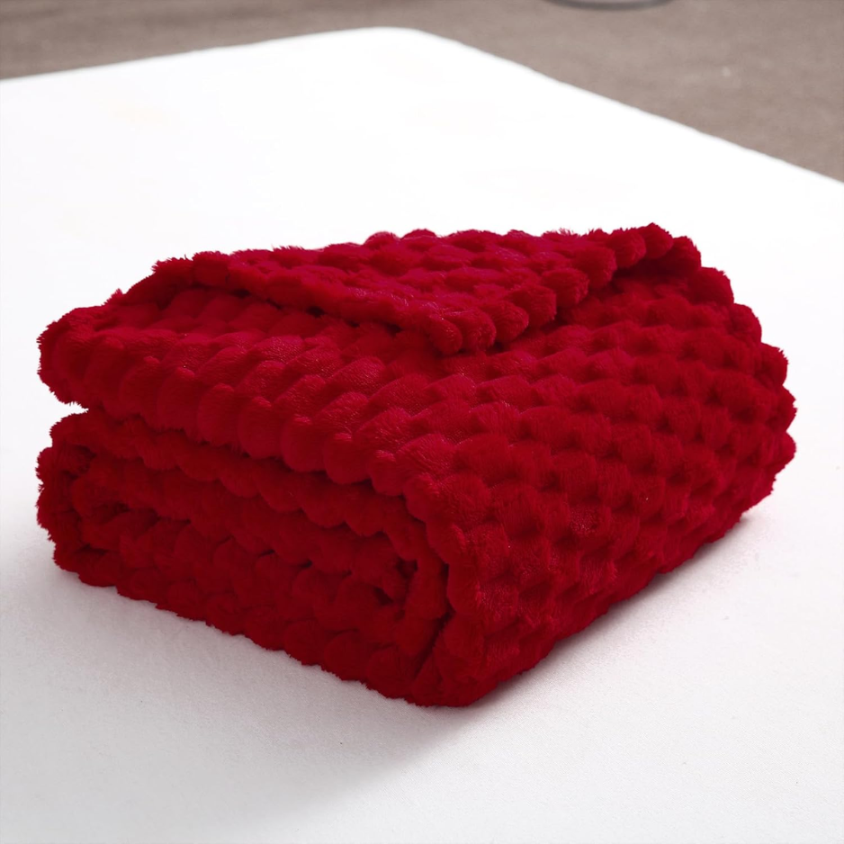 Red Throw Blanket 50 60 Inches Gifts For Mom Fuzzy 3D Jacquard Decorative photo 2