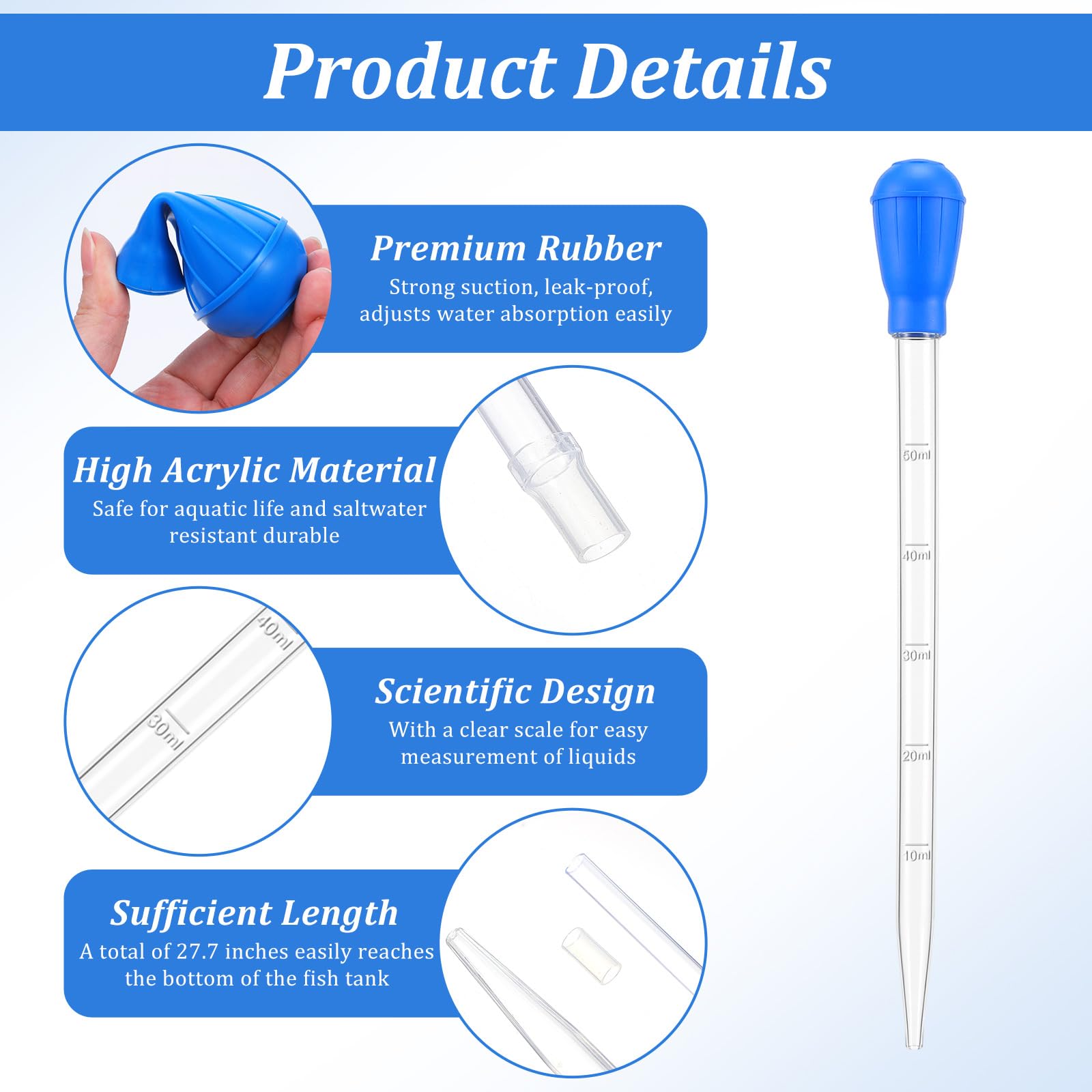 27.7in Extra Long Turkey Baster For Aquarium 50ml Baster Syringe Aquarium Water Changer Siphon For Fish Tank Cleaning Waste Remover, Gravel Cleaning Straw photo 7