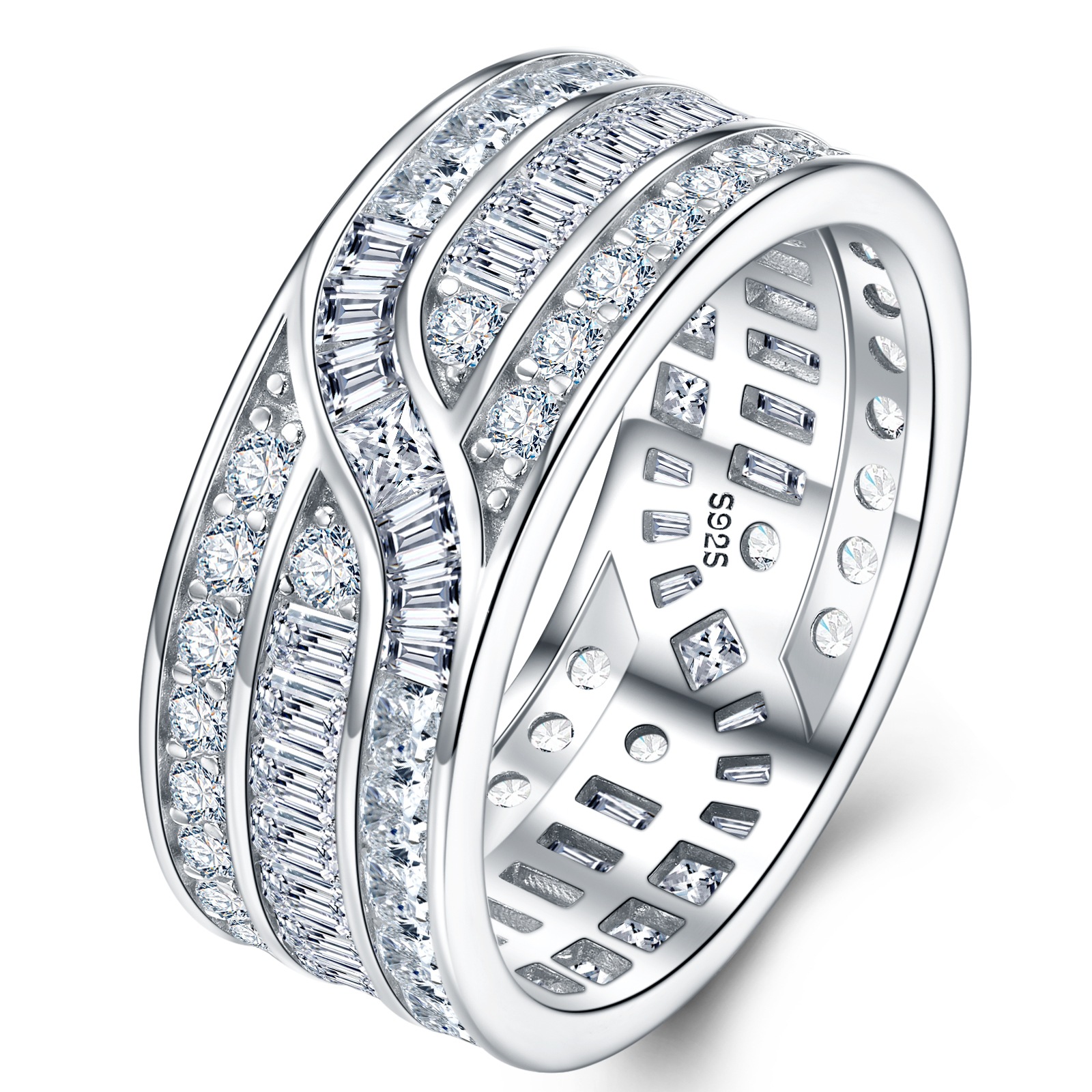 S925 Silver 4.5g Wide Moissanite Eternity Band, Baguette & Round D VVS1, GRA Certified US 5-8 photo 4