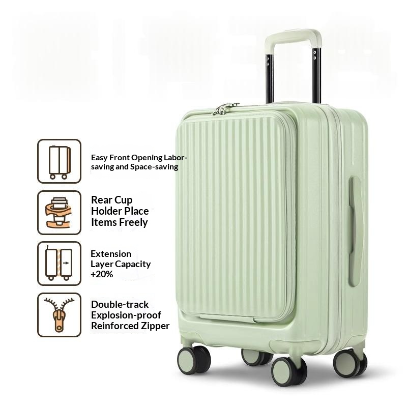Jade Blue--New Side-Opening Expandable 20-Inch Carry-On Rolling Suitcase 26-Lock Travel Luggage 24-Large Capacity Leather Bag For Men And Women photo 1