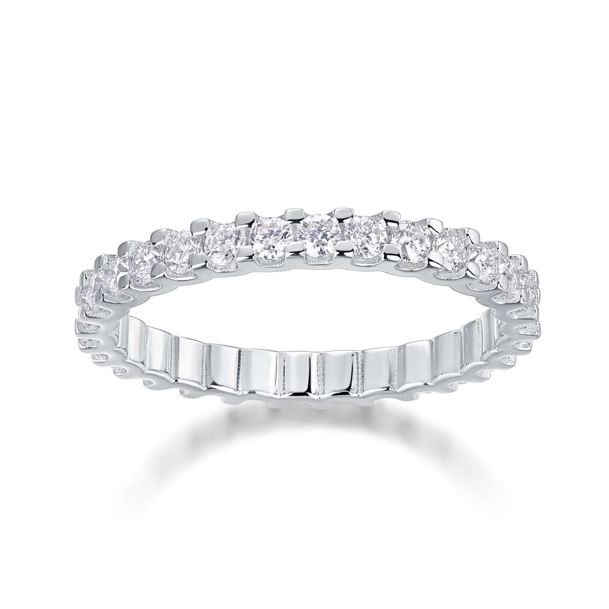 S925 Silver 1.7g Platinum Plated Moissanite Eternity Ring, 2.0mm 30pcs D VVS1 Pave Band, GRA Certified US 5-9 photo 3