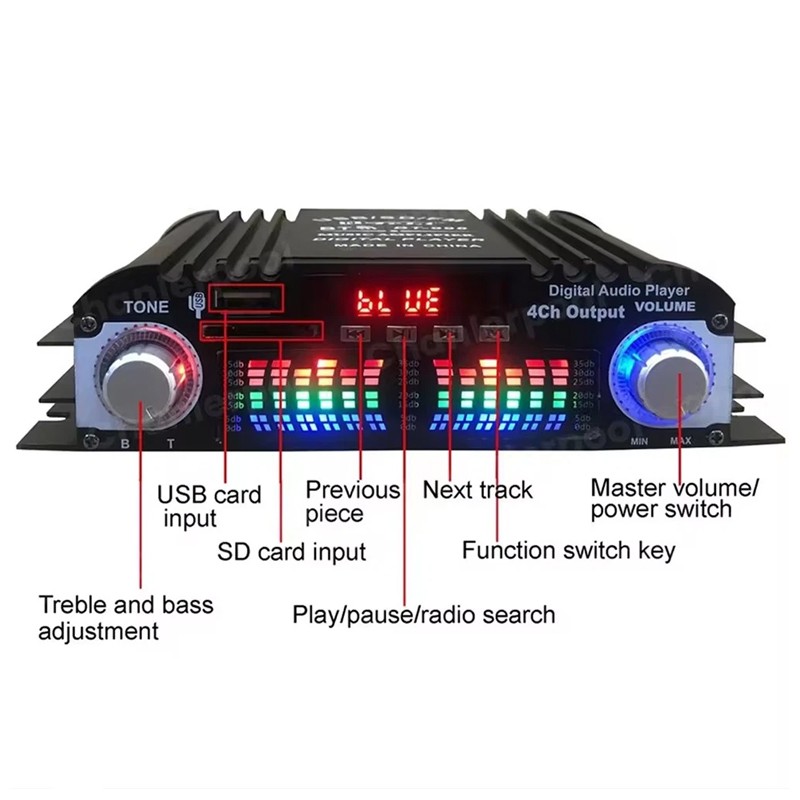 1600W Digital Power Amplifier Bluetooth Stereo HiFi Audio 4CH USB SD FM Remote photo 4