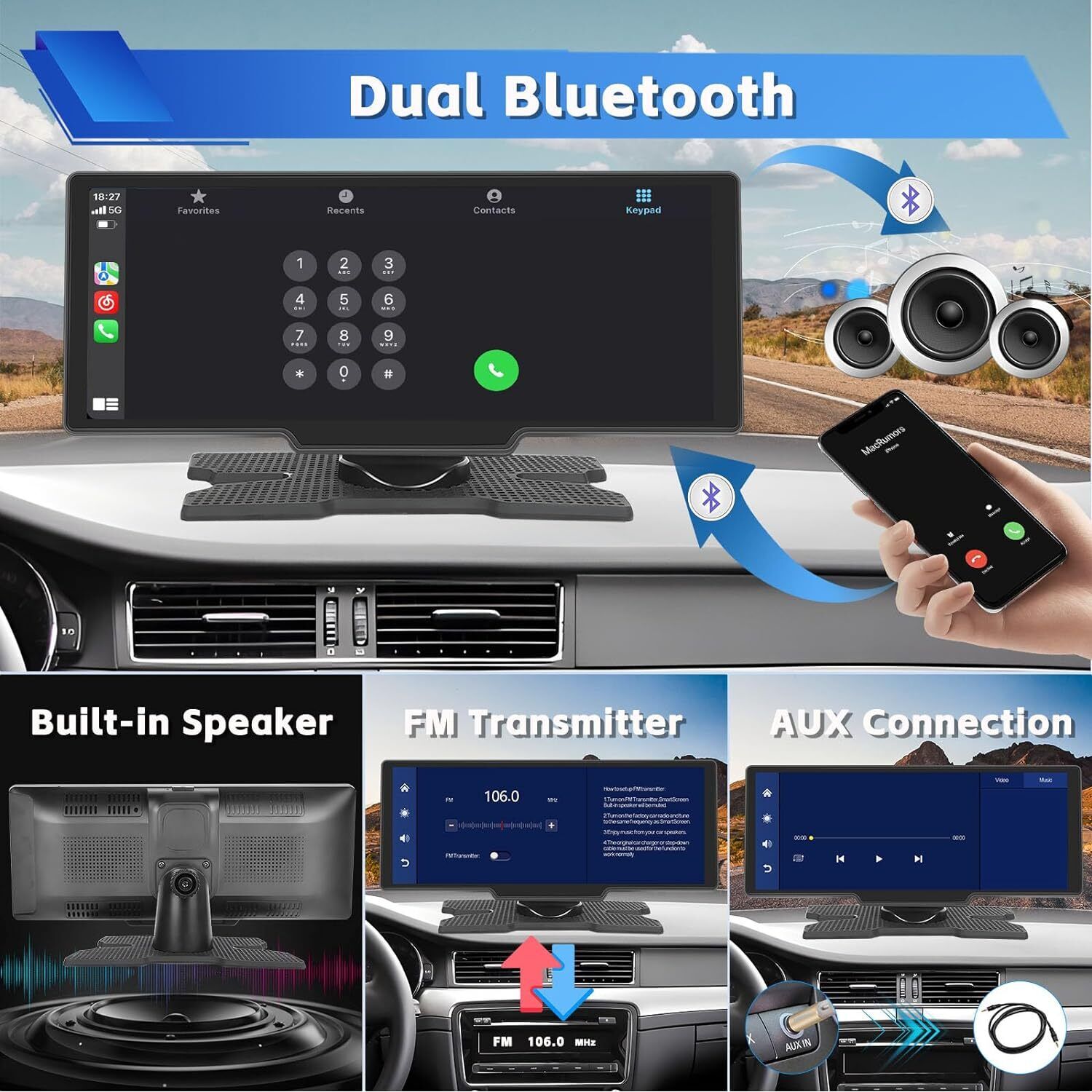 4K 10.2in Touch Dash Camera Cam Dual Car Recorder For CarPlay Android Auto OZ photo 6