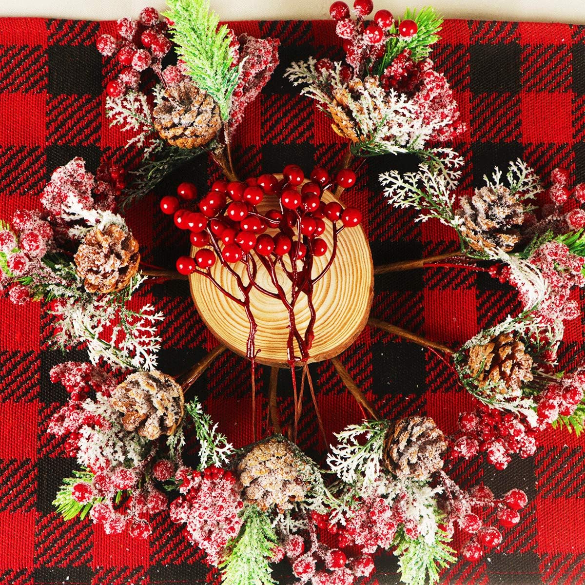 Artificial Red Berry Stems 20 Units, 7.1 Inch Burgundy Holly Berry Picks For Christmas Tree, Crafts, Wedding And Home Decor photo 4
