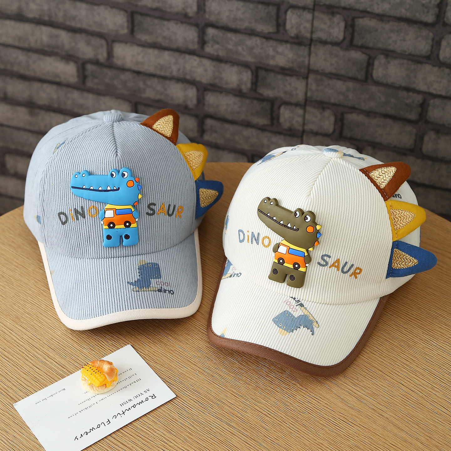 Fall Boys And Girls Dinosaur Crocodile Denim Three-Dimensional Cartoon Baseball Cap Adjustable Velcro Kids Hat Black And White photo 2