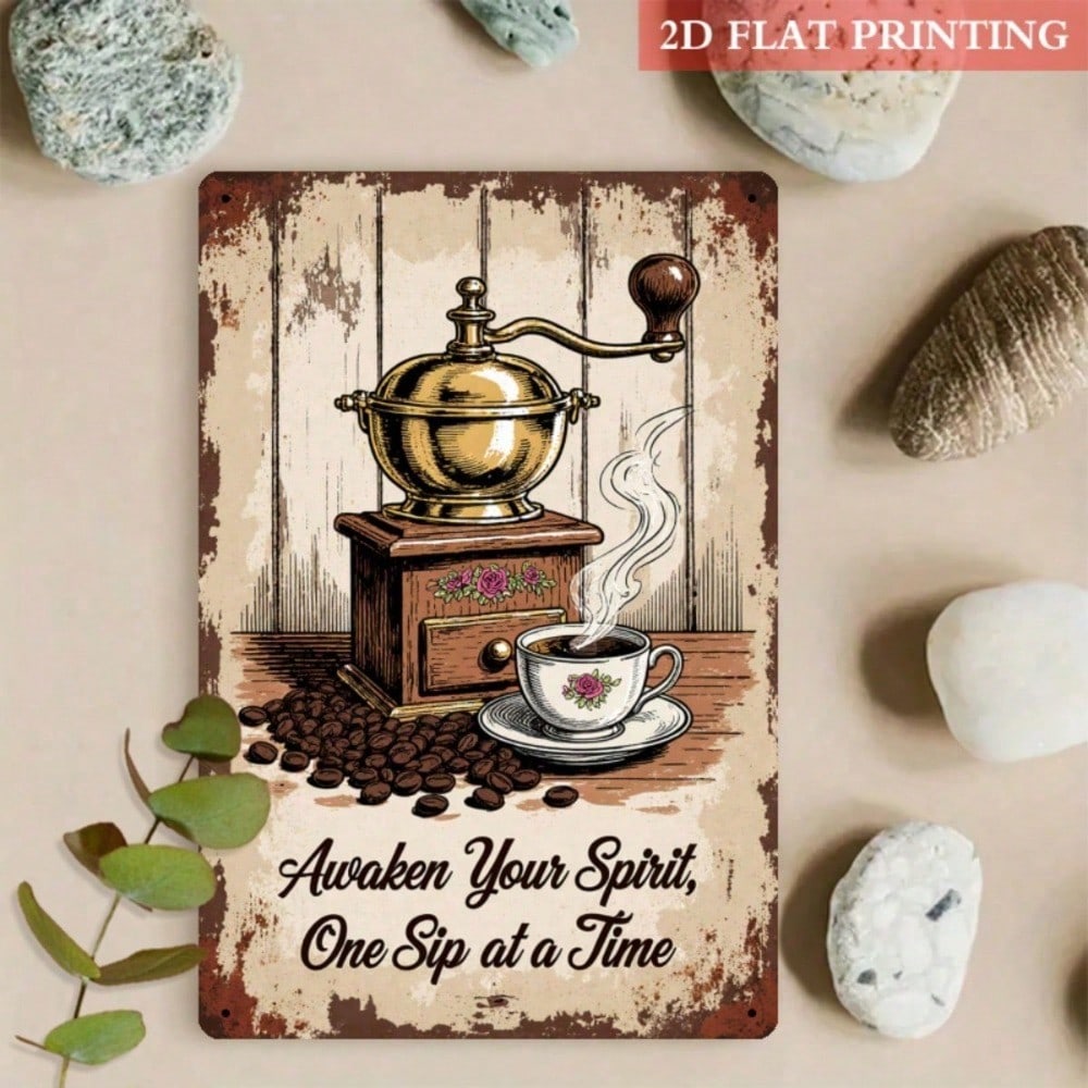 Vintage Coffee Metal Wall Sign, Retro Coffee Bean & Cup 2D Flat Iron Plaque photo 8