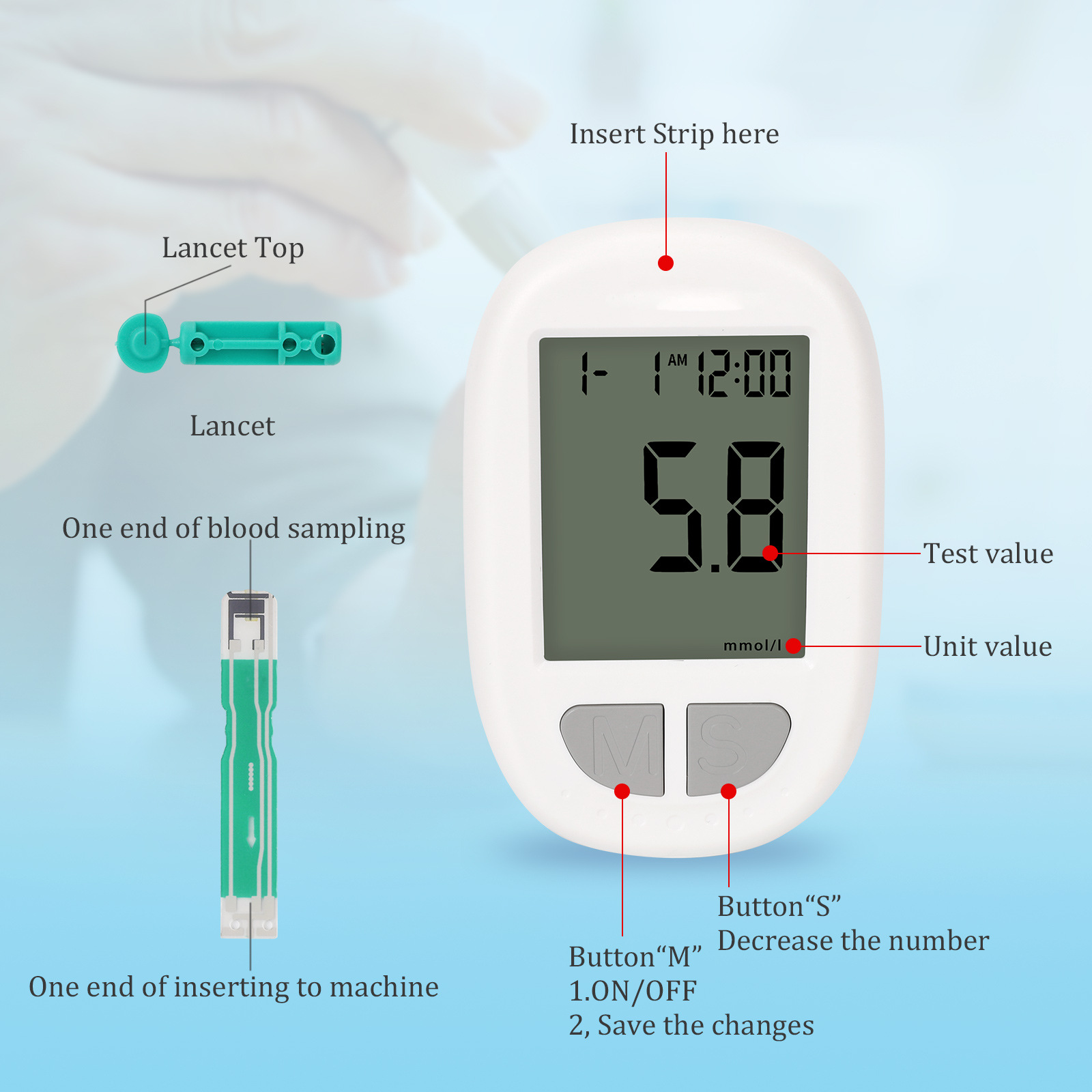 Portable Blood Glucose Meter Kit - Auto Coding, Fast 10s Results, Includes 50 Test Strips & 50 Lancets photo 4