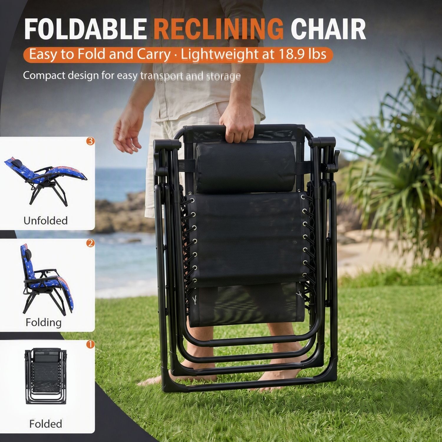 Zero Gravity Chair With Cushion, Folding Outdoor Lounge Chair With Cup Holder And Headrest For Patio, Strong Capacity photo 5