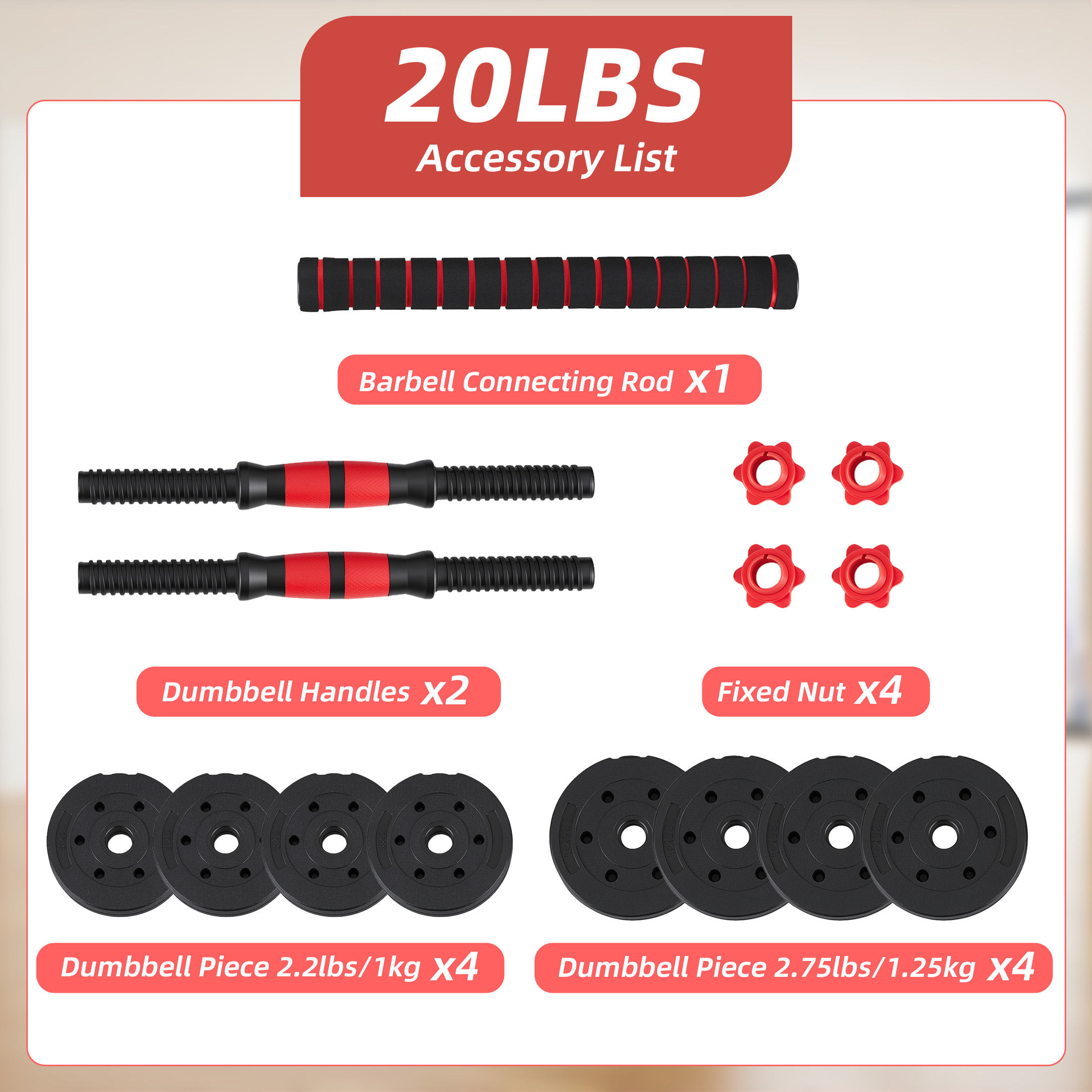 Adjustable Dumbbell Set, 20-40-60 Pounds, 5-in-1 Weight Combination photo 5