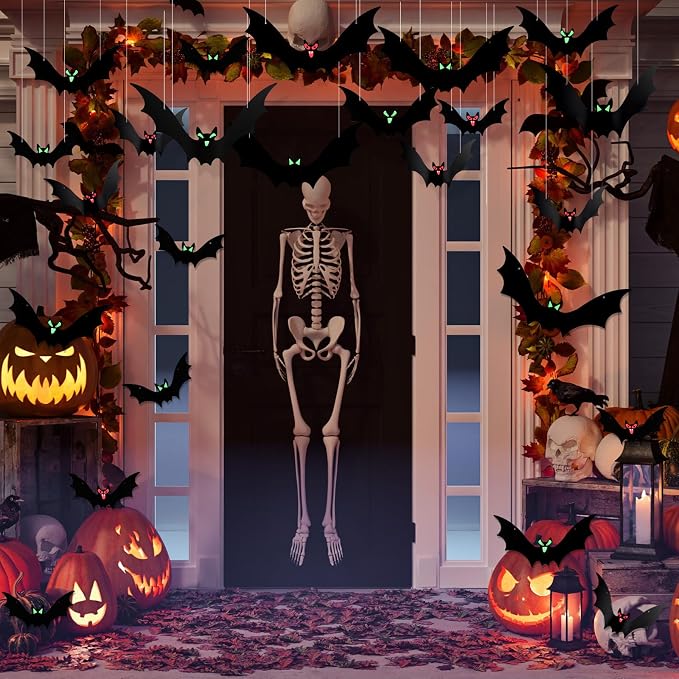 16-Piece Halloween Hanging Bat Decorations With Glowing Eyes For Indoor And Outdoor Spooky Party Decor photo 5