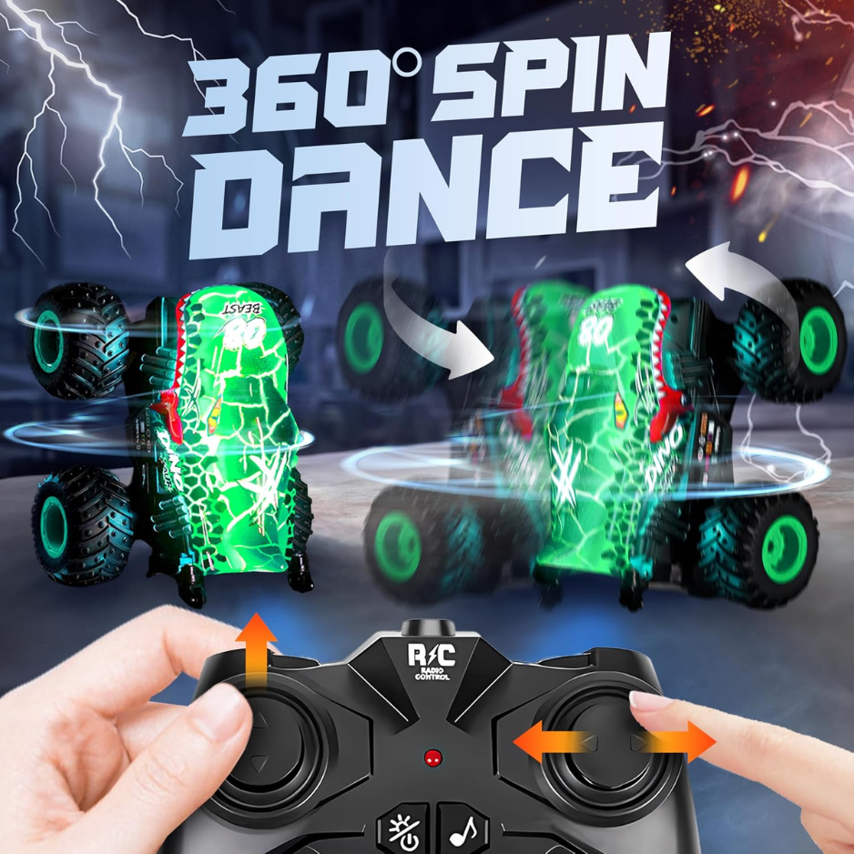 Green Dinosaur Toys For Kids, RC Truck With 360 Spins And Drifting, Toy Car photo 3