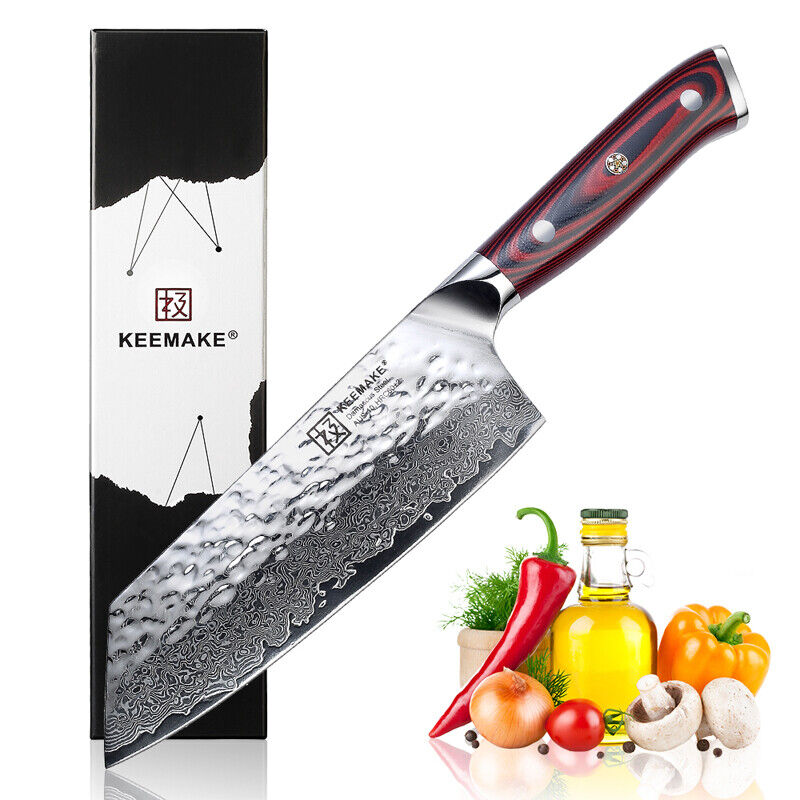 Keemake Nakiri Knife 7 Inch Damascus Steel Kitchen Chinese Meat Cleaver Knife photo 1