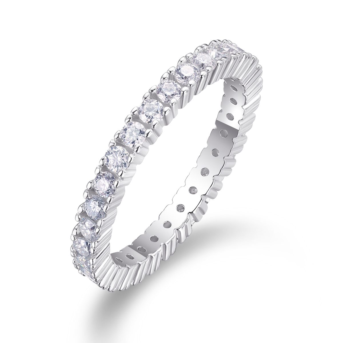 S925 Silver 2.2g Platinum Plated Moissanite Eternity Ring, 2.5mm 30pcs D VVS1 Pave Band, GRA Certified US 5-9 photo 1