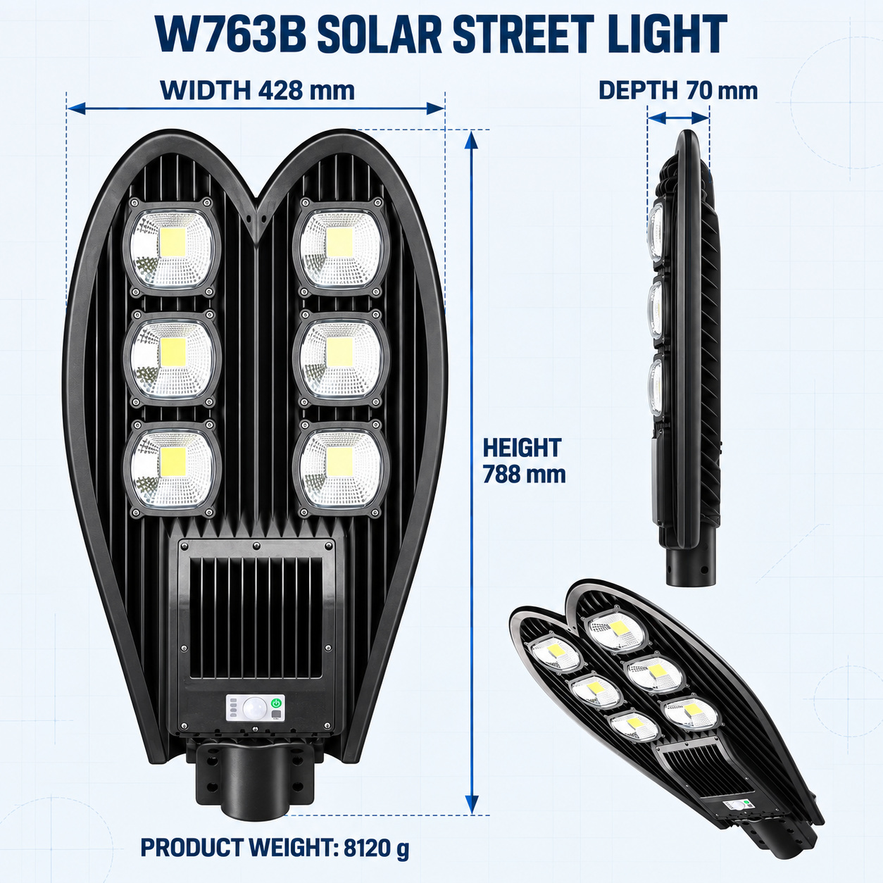 Solar Powered Motion Sensor Waterproof COB LED Work Light For Auto Repair W763B 20W Street photo 5