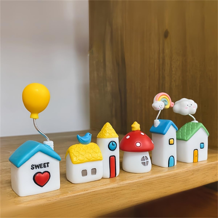 5 Pcs Colourful Fairytale House, Cute Car Dashboard Decor & Funny Rearview Mirror Ornaments, Fairy Garden Landscape Decor photo 3