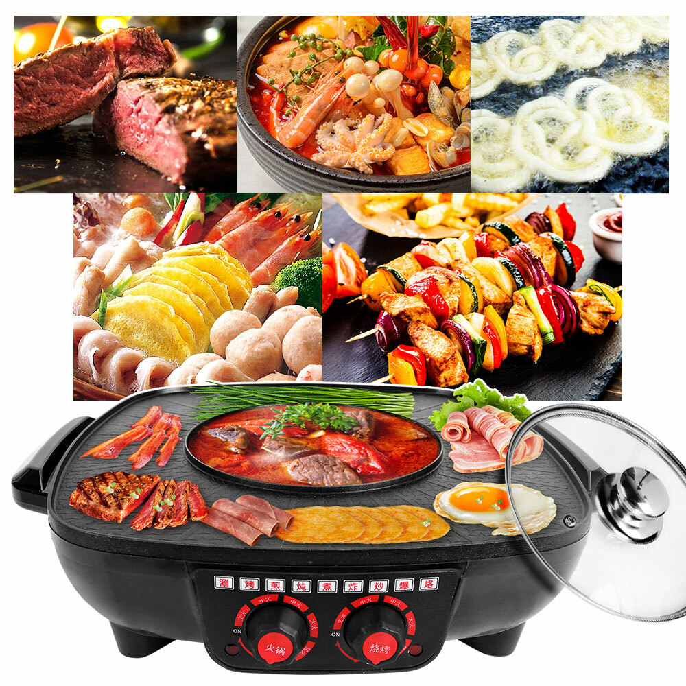 Electric 2 In 1 Hot Pot BBQ Oven Smokeless Barbecue Pan Grill Hotpot Machine AU photo 4