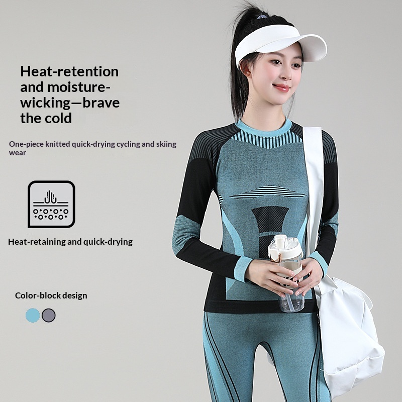 Autumn And Winter Cycling And Skiing Clothing, Yoga Clothing, High-Elasticity, Breathable, Quick-Drying Sports Suit, Color-Blocking Fitness Slimming And Warm Suit photo 4