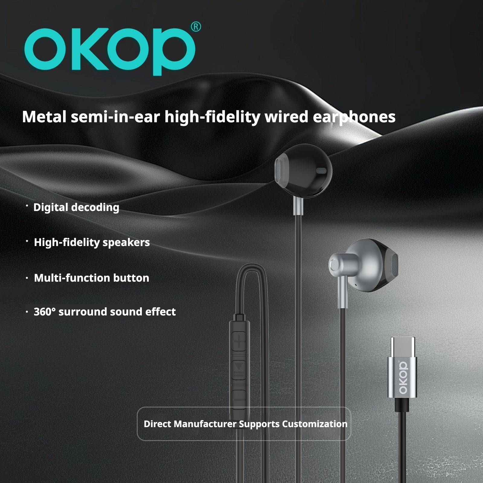 KP-235 Best-selling Wired USB-C Earphones High-quality Audio High Volume Semi-in-ear Design Low Latency For Music And Gaming In Stock photo 3