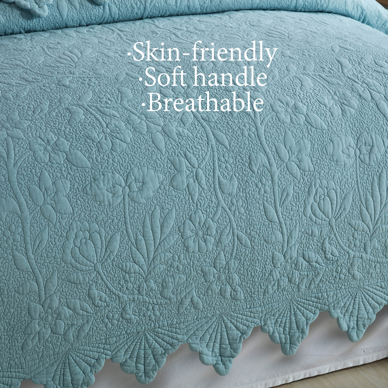 3-Piece  Rose Floral Embossed Quilted Bedspread Set  Cotton Filled Reversible Coverlet With Scalloped Ruffled Edges Wrinkle Release Pet Hair Resistant Anti-Static Fade Proof Machine Washable Soft photo 5
