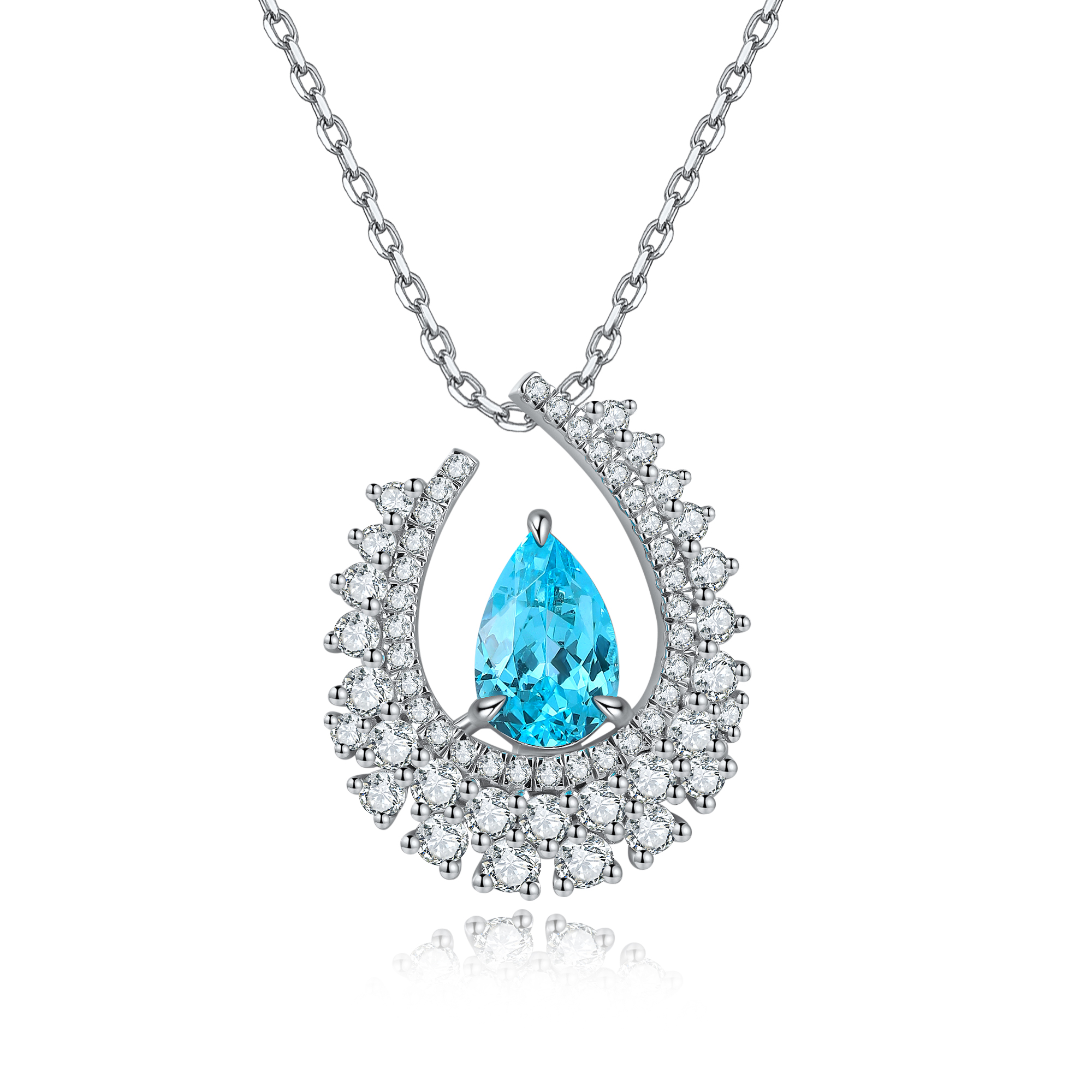 S925 Silver 4g Lab-Created Gemstone Necklace, 10.5x7mm Teardrop, 4 Colors, 40&5cm photo 6