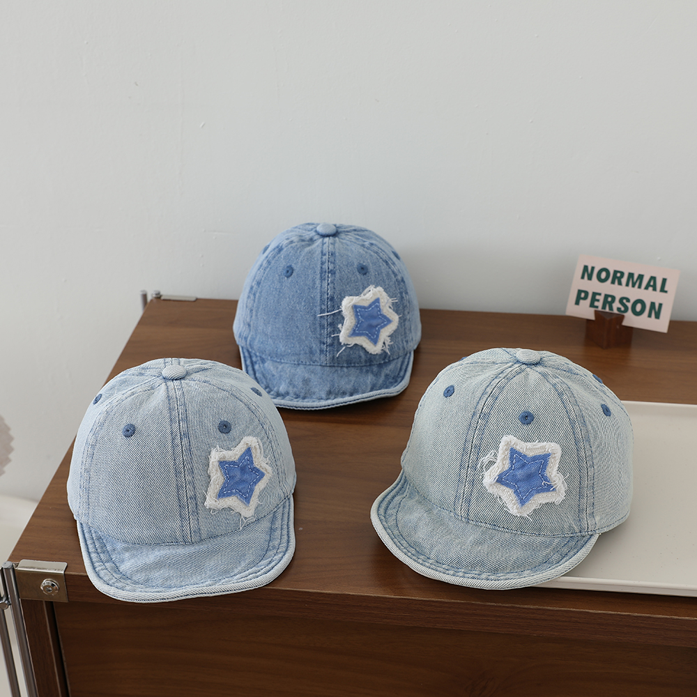 Ruffled Fabric Star Children's Denim Baseball Cap, Washed And Distressed Soft Brim Baby Beanie, Suitable For Outdoor Outings photo 2