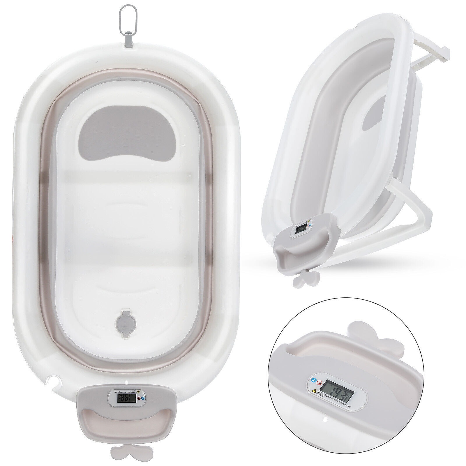 Foldable Baby Bath Tub Ergonomic With Temperature & Cushion Bath Pad And Bath Net photo 2