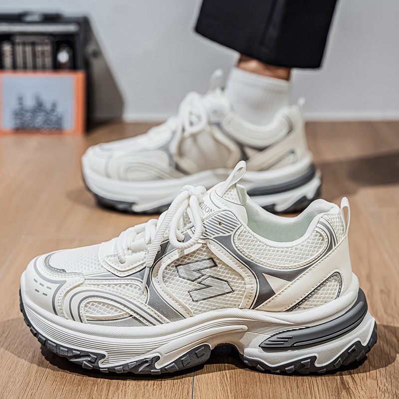 New Spring Autumn Men's Chunky Dad Shoes, Breathable Mesh Trendy Versatile Thick Sole Height Increasing Casual Sports Sneakers photo 5