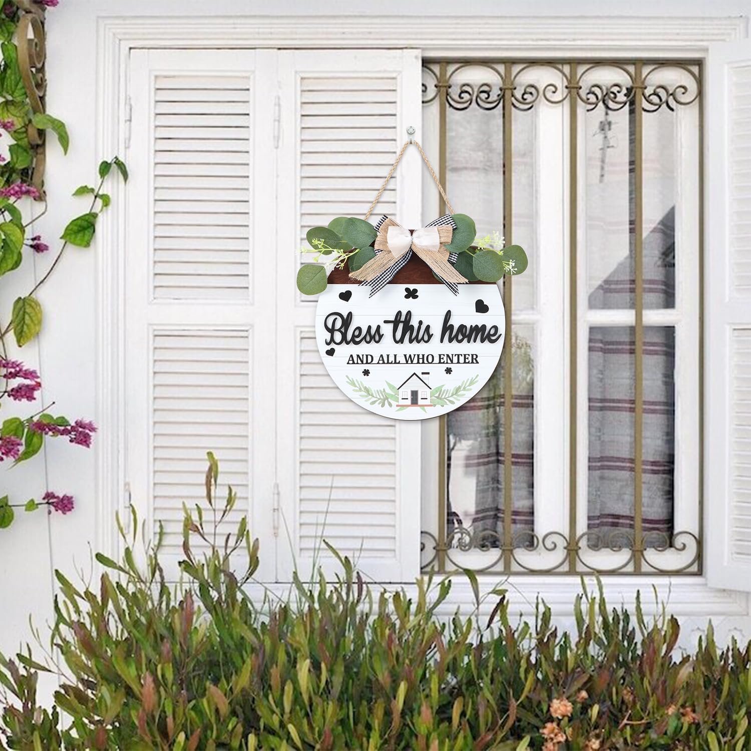 Bless This Home Wooden Sign, Rustic Farmhouse Hanging Plaque For Front Door, Entryway, Porch And Wall Decor photo 3