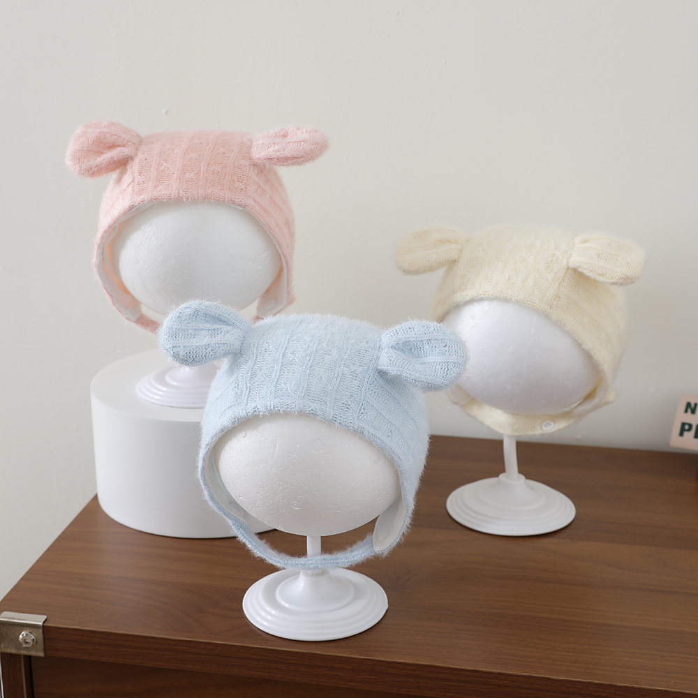Winter Autumn Pure Color Knitted Three-dimensional Ear Protection Hat With Soft And Fluffy Fabric And Lace Straps photo 8