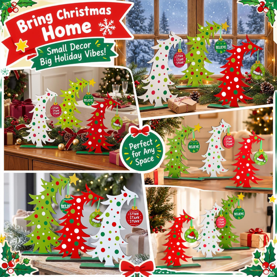 3 Pcs Christmas Decorations Wooden Table Centerpiece Christmas Tree Decor photo 5