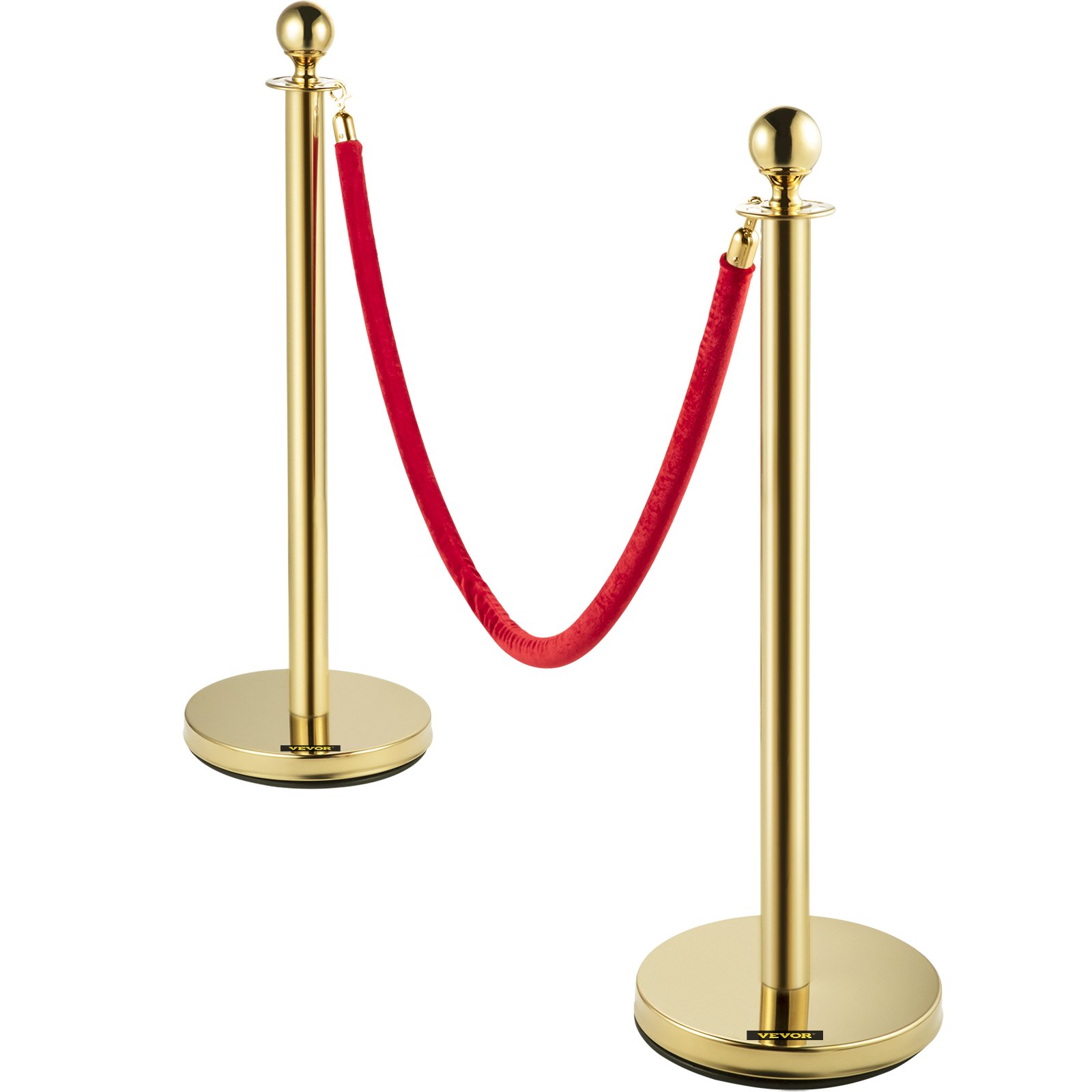 Velvet Ropes And Posts, 5 Ft-1.5 M Red Rope, Stainless Steel Gold Stanchion With Ball Top, Red Crowd Control Barrier Used For Theaters, Party, Wedding, Exhibition, Ticket Offices Pack Sets -6 photo 5