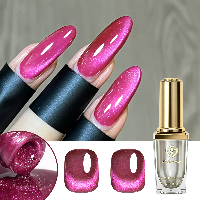 Ms Rainbow Starry Series 05 Cherry Red Cat Eye Gel Polish, 10ml, Glossy Red Shimmer Magnetic, Long Lasting Soak Off, Salon, Home Manicure, For DIY Nail Lovers photo 1