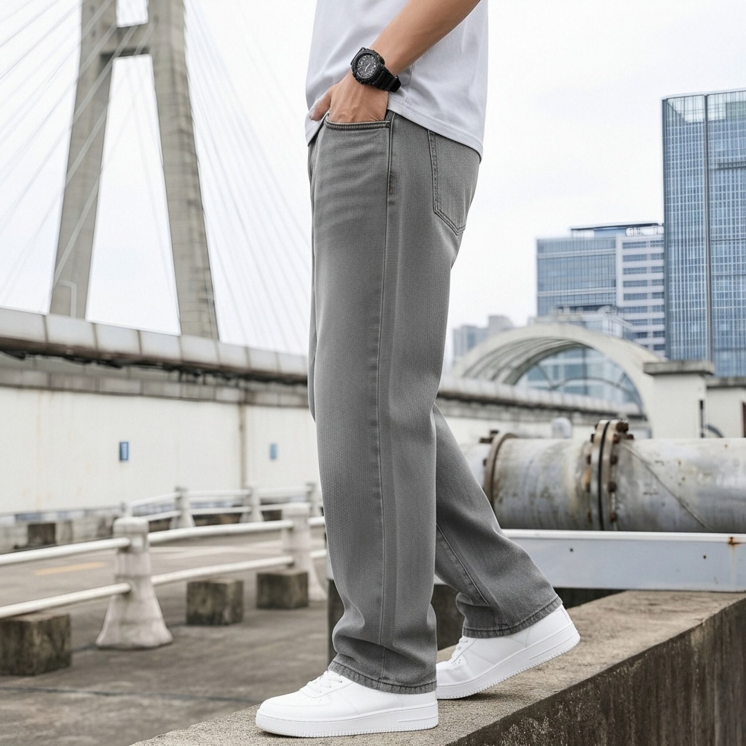 Washed Grey Jeans Men Loose Fit Denim Pants Casual Streetwear Oversized Plus Size Big Size Ready Stock photo 8